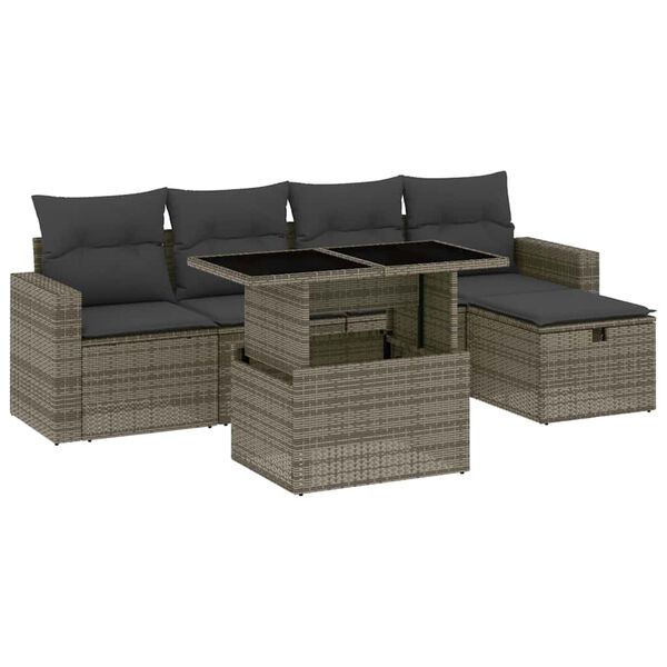 vidaXL Set Divano da Giardino 6 pz con Cuscini Grigio in Polyrattan