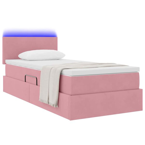 vidaXL Letto con contenitore e LED con led Rosa 90 x 190 cm Velluto
