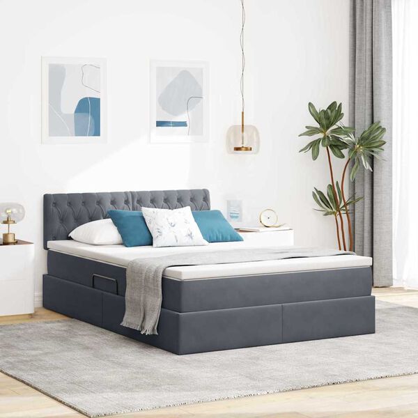 vidaXL Letto con contenitore e LED Grigio scuro 140 x 200 cm Velluto