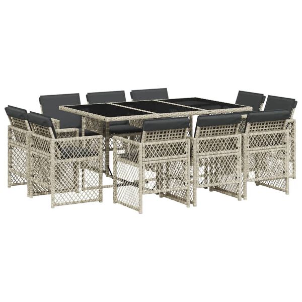 vidaXL Set Pranzo Giardino 11pz con Cuscini Grigio Chiaro Polyrattan