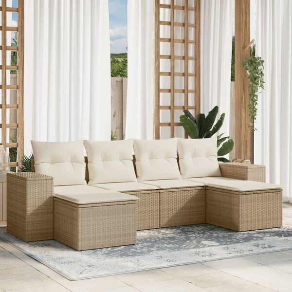 vidaXL Set Divano da Giardino 6 pz con Cuscini Beige in Polyrattan