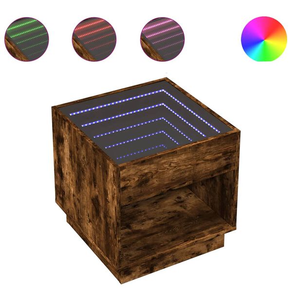 vidaXL Tavolino da Salotto con LED Infinity Rovere Fumo 50x50x50 cm
