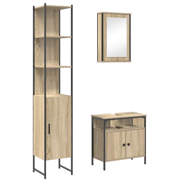vidaXL Set di mobili per il bagno con lo scaffale 3 pcs Rovere Sonoma