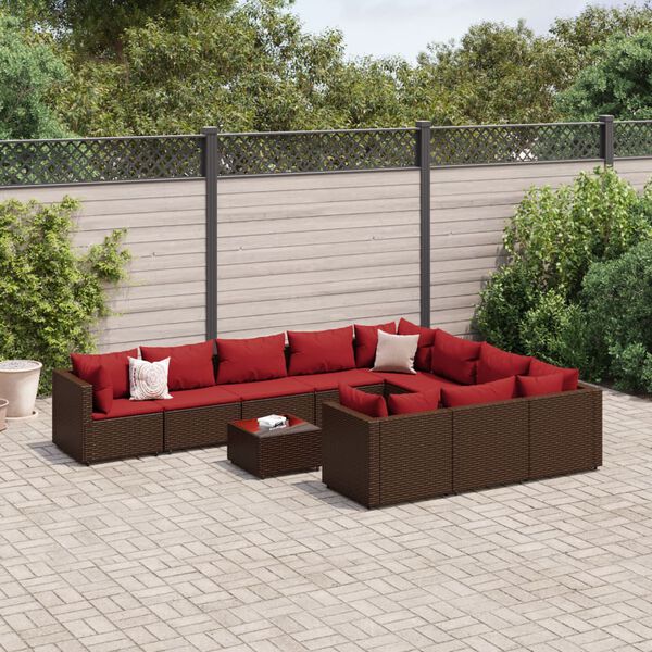 vidaXL Set Divani da Giardino 11 pz con Cuscini Polyrattan Marrone
