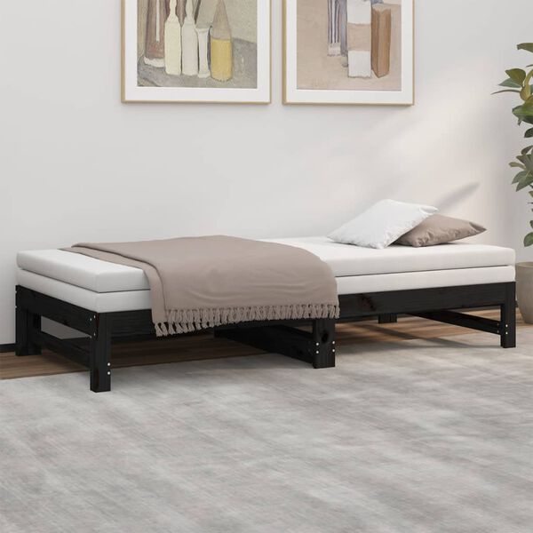 vidaXL Dormeuse Estraibile Nera 2x(90x190) cm Legno Massello di Pino
