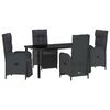 vidaXL Set da Pranzo per Giardino con cuscino 5 pcs Nero polyrattan
