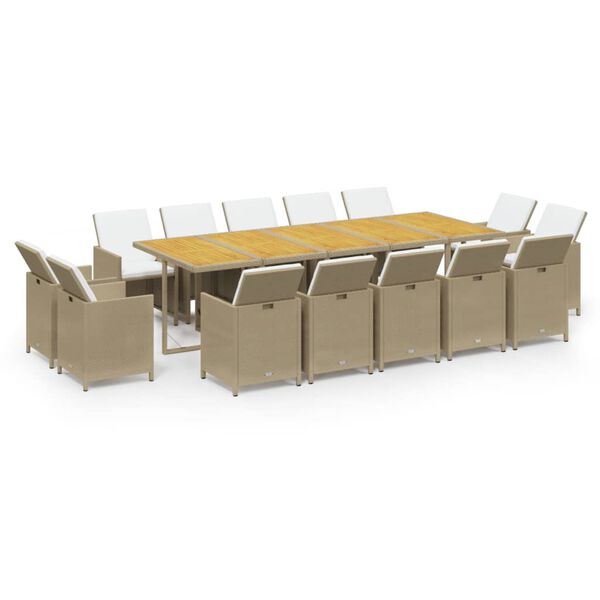 vidaXL Set da Pranzo da Giardino 15 pz con Cuscini in Polyrattan Beige