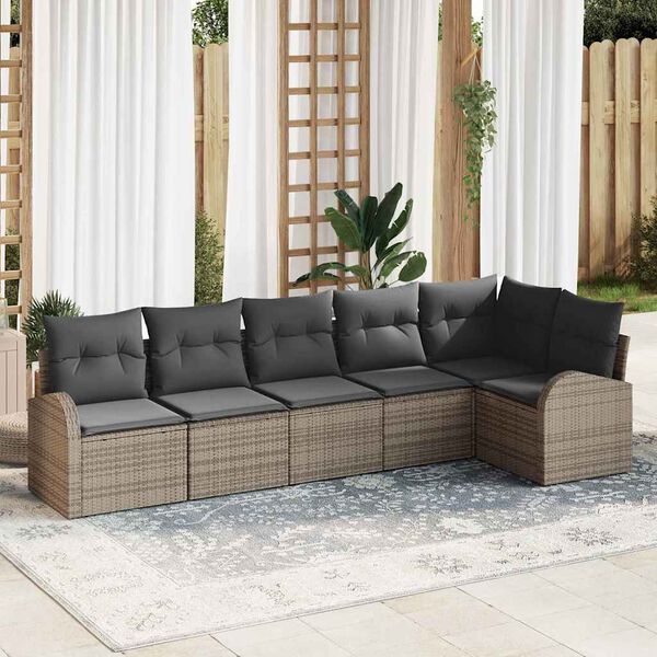 vidaXL Set Divano da Giardino con cuscino 6 pcs Grigio polyrattan