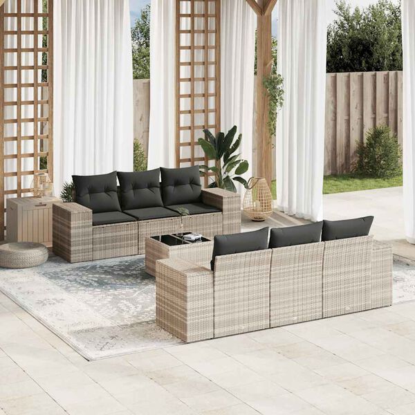 vidaXL Set Divani da Giardino 7pz con Cuscini Grigio Chiaro Polyrattan