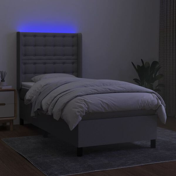 vidaXL Letto a Molle Materasso e LED Grigio Chiaro 80x200 cm Tessuto