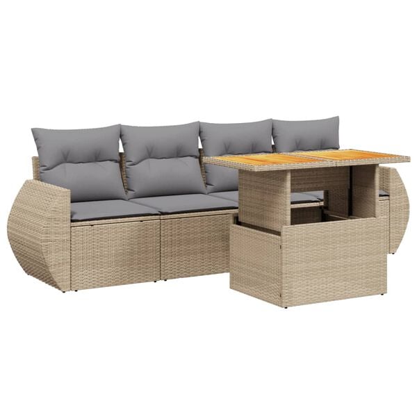 vidaXL Set Divano da Giardino 5 pz con Cuscini Beige in Polyrattan