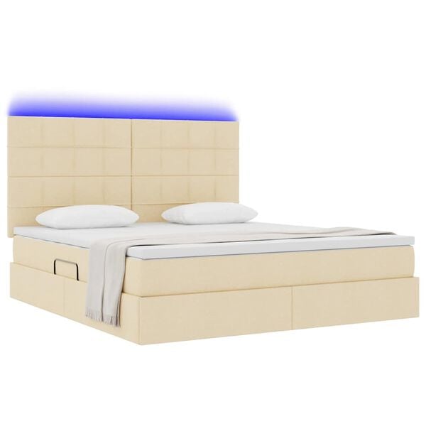 vidaXL Letto con contenitore e LED Crema 180 x 200 cm Poliestere