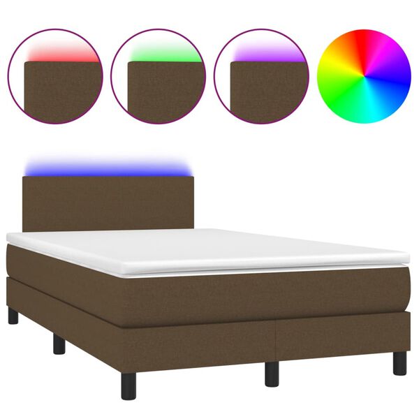 vidaXL Letto a Molle Materasso e LED Marrone Scuro 120x200 cm Tessuto