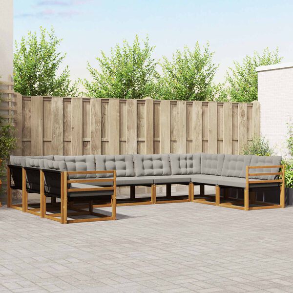 vidaXL Set di divani da esterno 9 pcs Grigio Naturale e Chiaro