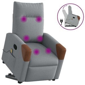 vidaXL Poltrona Alzapersona Massaggi Reclinabile Grigio Chiaro Tessuto