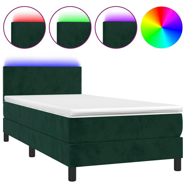 vidaXL Letto a Molle con Materasso e LED Verde Scuro 90x190 cm Velluto