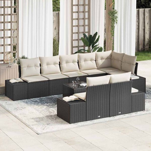 vidaXL Set Divano da Giardino 9 pcs Nero e Crema polyrattan