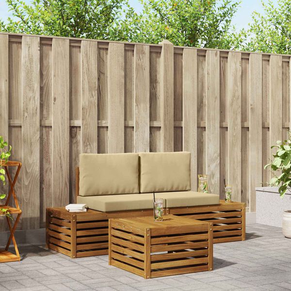 vidaXL Set di divani da esterno con cuscino 3 Pezzo Naturale e Beige