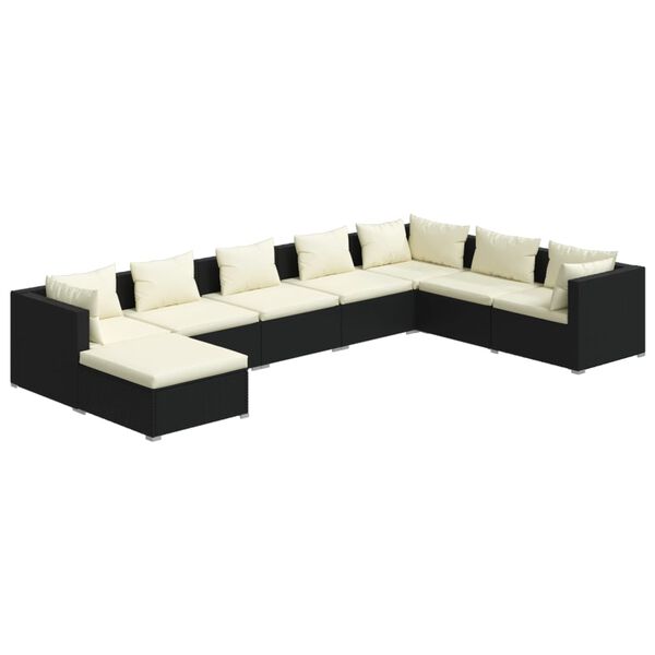 vidaXL Set Salotto da Giardino 8 pz con Cuscini in Polyrattan Nero