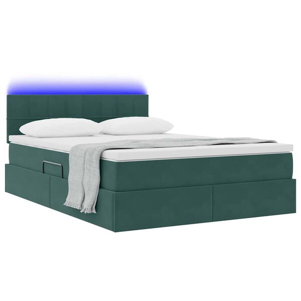 vidaXL Letto con contenitore e LED Verde Scuro 140 x 200 cm Velluto