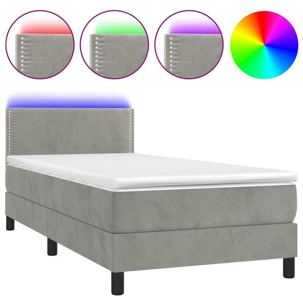 vidaXL Letto a Molle con Materasso e LED Grigio Chiaro 80x200 cm Velluto