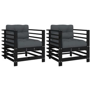 vidaXL Sedie da Giardino con Cuscini 2pz Legno Massello di Pino Nero