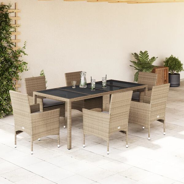 vidaXL Set da Pranzo da Giardino 7 pz con Cuscini Polyrattan e Vetro