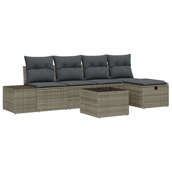 vidaXL Set Divano da Giardino con cuscino 6 pcs Grigio polyrattan