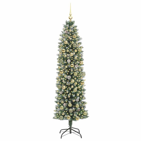 vidaXL Albero di Natale Artificiale Sottile Verde e Bianco 180 cm