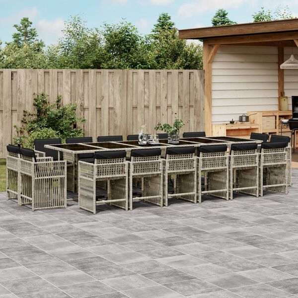 vidaXL Set da Pranzo da Giardino 17pz con Cuscini Grigio in Polyrattan