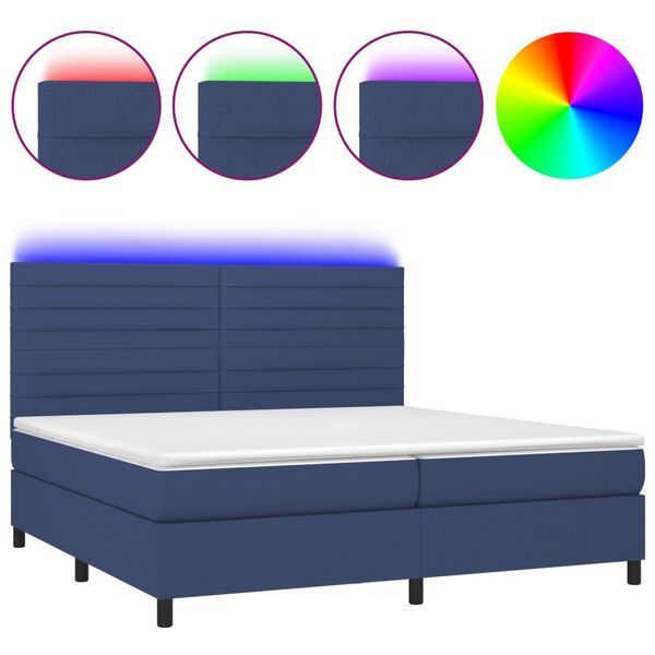 vidaXL Letto a Molle Materasso e LED Blu 200x200cm in Tessuto