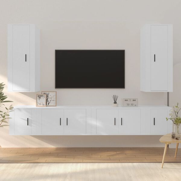 vidaXL Set di Mobili Porta TV 6 pz Bianco in Legno Multistrato