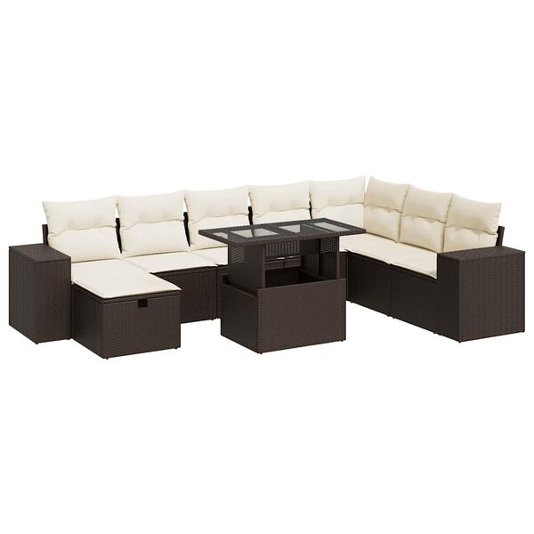vidaXL Set Divani da Giardino 9pz con Cuscini Marrone in Polyrattan