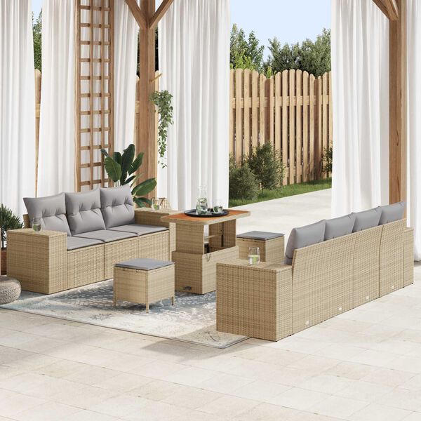 vidaXL Set Divano da Giardino con cuscino 10 pcs Beige e Grigio Chiaro