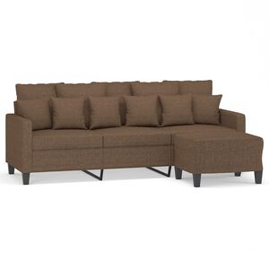 vidaXL Divano a 3 Posti con Poggiapiedi Marrone 180 cm in Tessuto