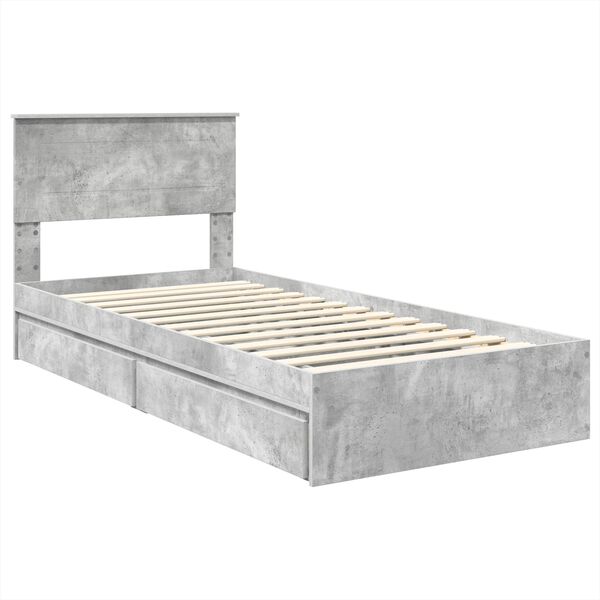 vidaXL Letto con Contenitore con testiera Grigio cemento 90 x 200 cm