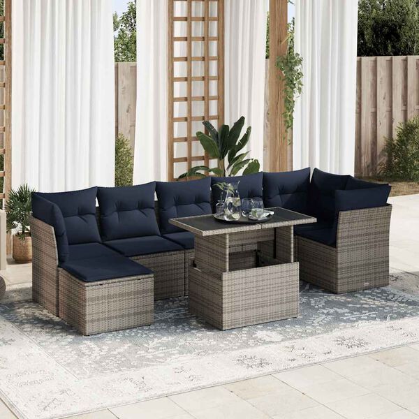 vidaXL Set Divani da Giardino 8pz con Cuscini Grigio Polyrattan Acacia