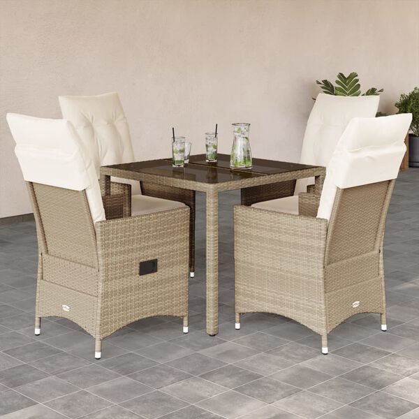 vidaXL Set da Pranzo da Giardino 5 pz con Cuscini Beige in Polyrattan