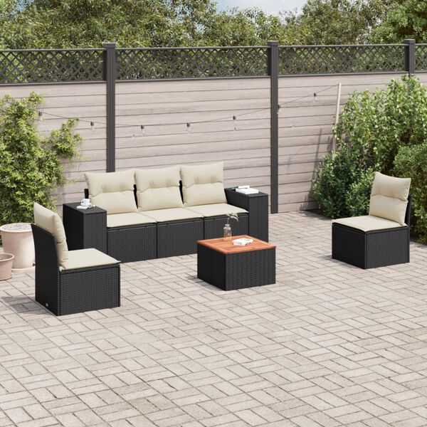 vidaXL Set Divano da Giardino 6 pz con Cuscini Nero in Polyrattan