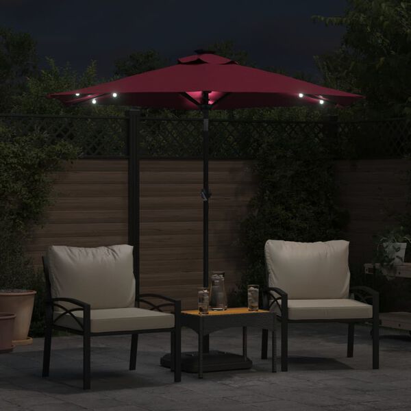 vidaXL Ombrellone Giardino LED Palo Acciaio Rosso Bord&ograve; 225x225x212 cm