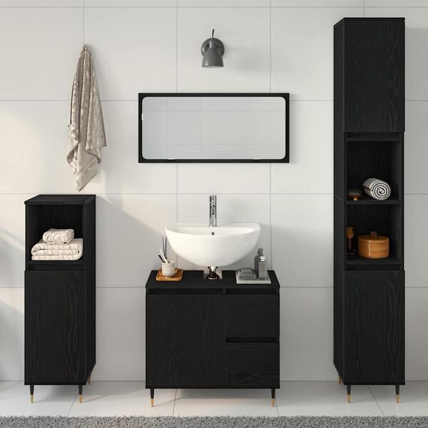 vidaXL Set di mobili per il bagno 3 pcs Rovere Nero 30 x 30 x 190 cm