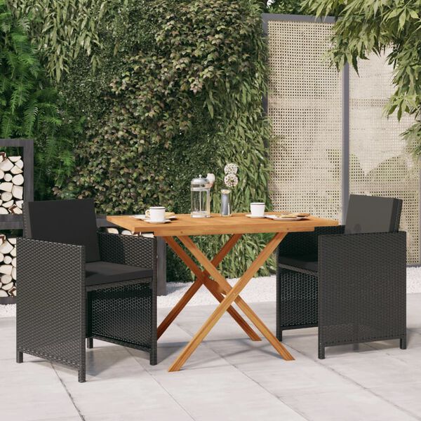 vidaXL Set da Pranzo da Giardino 3 pz con Cuscini Nero