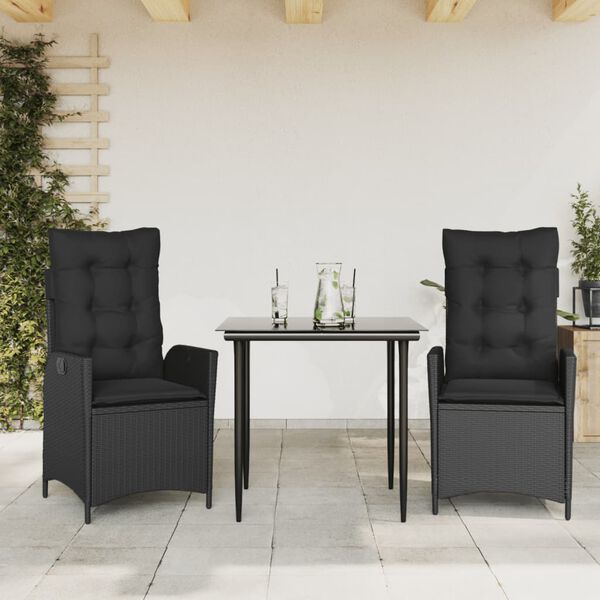 vidaXL Set da Pranzo da Giardino 7 pz Nero con Cuscini in Polyrattan