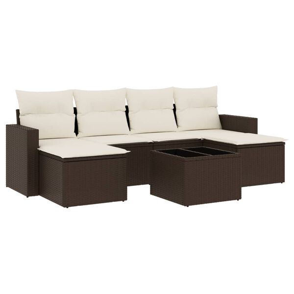 vidaXL Set Divani da Giardino 7 pz con Cuscini Marrone in Polyrattan