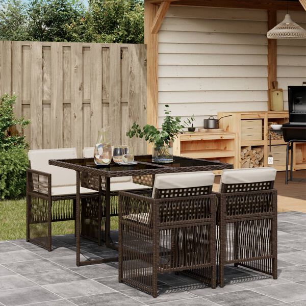 vidaXL Set da Pranzo da Giardino 5pz con Cuscini in Polyrattan Marrone