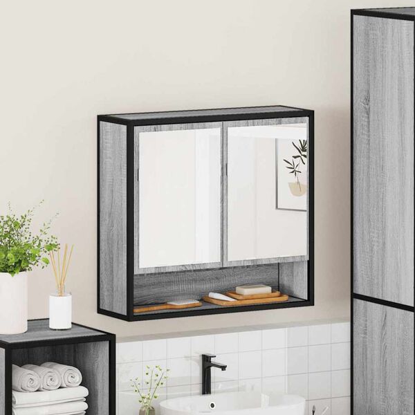 vidaXL Mobile Specchio da Bagno Grigio Sonoma 65x20x60 cm Multistrato