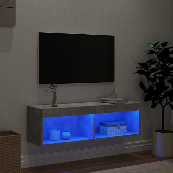vidaXL Mobile Porta TV con Luci LED Grigio Cemento 100x30x30 cm