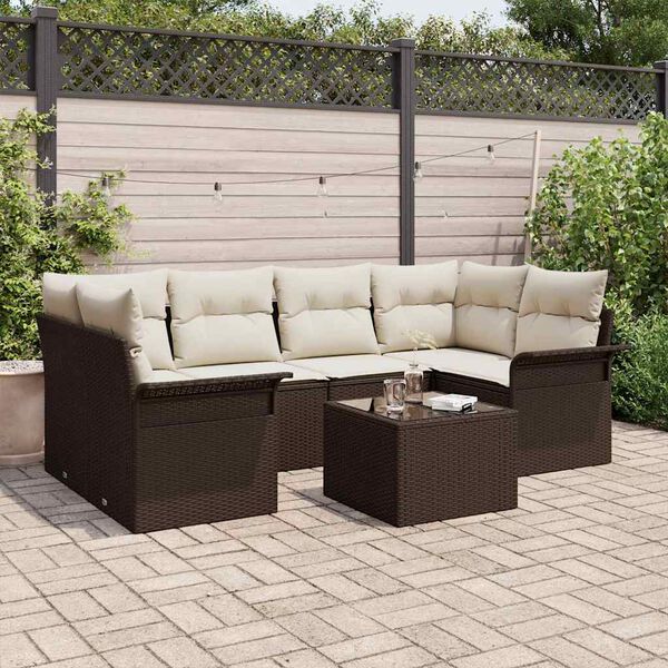 vidaXL Set Divano da Giardino con cuscino 7 pcs Marrone polyrattan