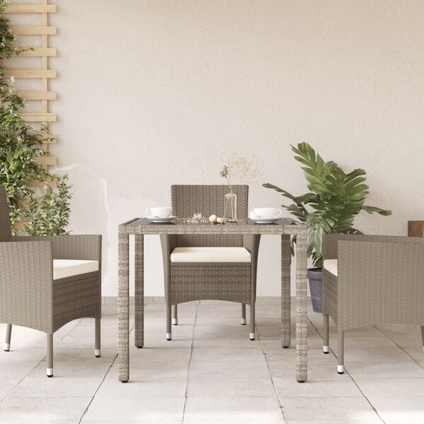vidaXL Tavolo Giardino Piano Vetro Grigio Chiaro 90x90x75cm Polyrattan