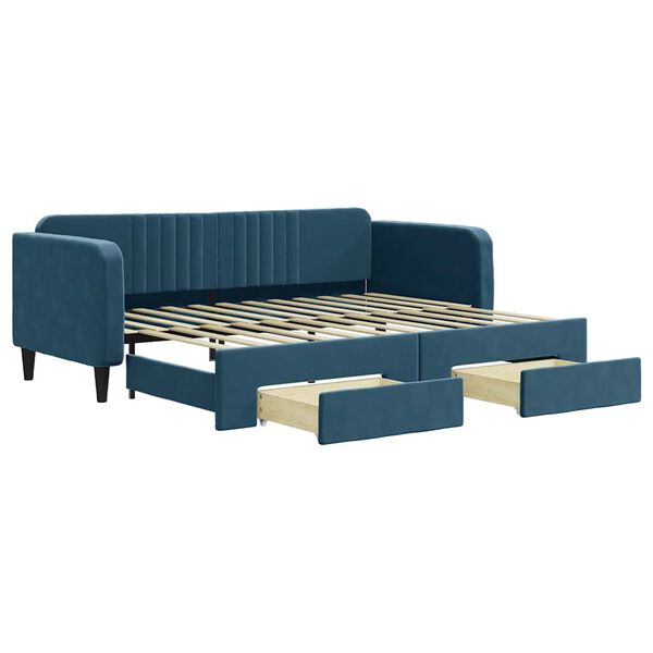 vidaXL Divano Letto Estraibile con Cassetti Blu 90x200 cm in Velluto